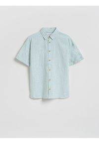 Reserved - Koszula z lnem - zielony. Kolor: zielony. Materiał: len #1
