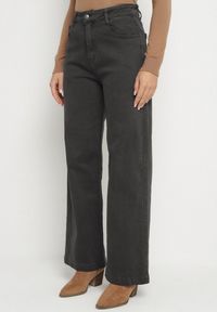 Born2be - Ciemnoszare Szerokie Jeansy z Wysokim Stanem Vetiluna. Okazja: na co dzień. Stan: podwyższony. Kolor: szary. Styl: casual, elegancki #1