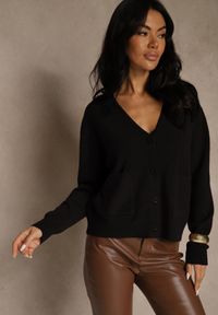 Renee - Czarny Kardigan na Guziki z Domieszką Kaszmiru Vetiella. Okazja: na co dzień. Kolor: czarny. Materiał: kaszmir. Styl: casual, elegancki #5