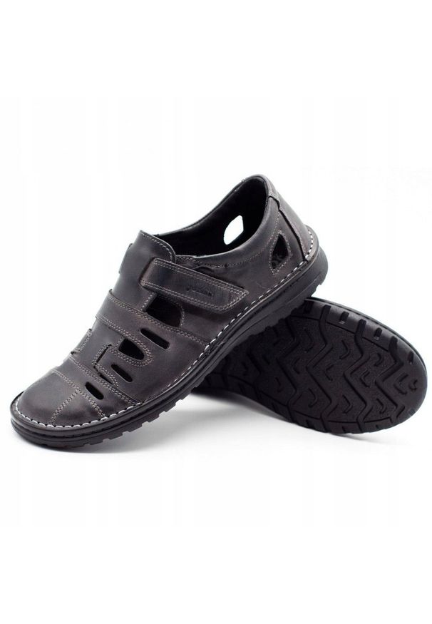 Joker Buty męskie ażurowe 501 szare. Okazja: na co dzień. Zapięcie: bez zapięcia. Kolor: szary. Materiał: skóra. Wzór: ażurowy. Sezon: lato. Styl: casual, sportowy