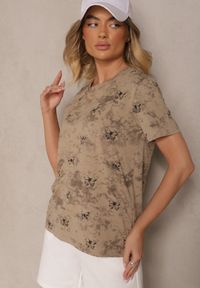 Renee - Ciemnobeżowy T-shirt z Bawełny z Motylkami Tenelesa. Okazja: na co dzień. Kolor: beżowy. Materiał: bawełna. Sezon: wiosna. Styl: klasyczny, elegancki, casual #4