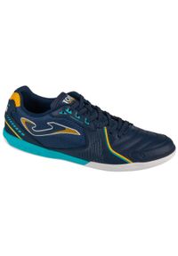 Buty piłkarskie męskie Joma Dribling 2403 Navy Indoor. Zapięcie: sznurówki. Kolor: niebieski, żółty, wielokolorowy. Materiał: syntetyk, tkanina, materiał. Szerokość cholewki: normalna. Sport: piłka nożna