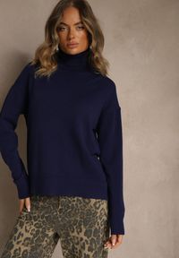 Renee - Granatowy Golf z Dodatkiem Kaszmiru z Przeszyciami po Bokach Avenella. Okazja: na spotkanie biznesowe. Typ kołnierza: golf. Kolor: niebieski. Materiał: kaszmir. Styl: biznesowy, klasyczny, elegancki #2