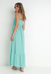 Born2be - Miętowa Sukienka Stheuse. Okazja: na randkę. Kolor: miętowy. Materiał: koronka, tkanina. Długość rękawa: na ramiączkach. Wzór: koronka, aplikacja, gładki. Typ sukienki: trapezowe. Styl: elegancki. Długość: maxi #5