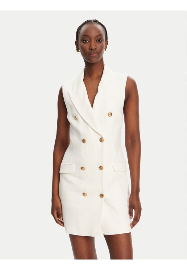 Elisabetta Franchi Sukienka koszulowa AB85352E2 360 Biały Regular Fit. Kolor: biały. Materiał: len. Typ sukienki: koszulowe