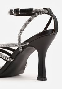 Renee - Czarne Sandały na Szpilce z Paskami z Cyrkonii Miefia. Okazja: na imprezę. Zapięcie: pasek. Kolor: czarny. Wzór: aplikacja. Sezon: lato. Obcas: na szpilce. Styl: elegancki, klasyczny #2