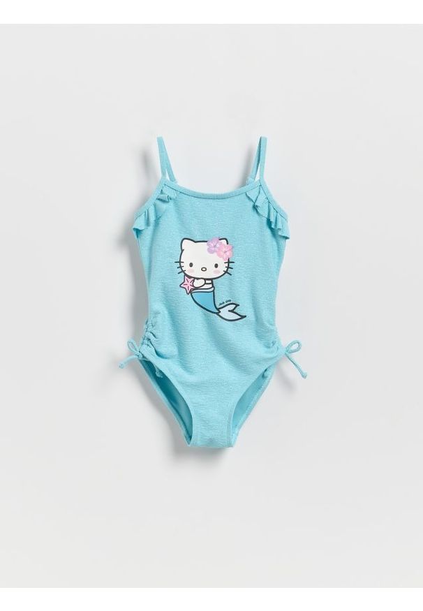 Reserved - Strój kąpielowy Hello Kitty - jasnoturkusowy. Kolor: turkusowy. Materiał: materiał. Wzór: motyw z bajki