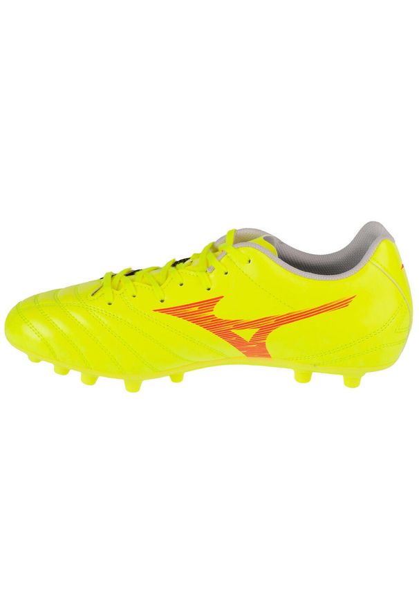 Buty piłkarskie męskie Mizuno P1GA242645. Zapięcie: sznurówki. Kolor: czerwony, wielokolorowy, żółty. Materiał: tkanina, materiał, syntetyk. Szerokość cholewki: normalna. Sport: piłka nożna