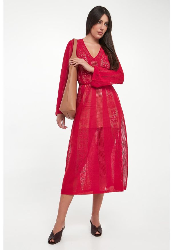 Twinset Milano - Sukienka ażurowa midi TWINSET. Wzór: ażurowy. Długość: midi
