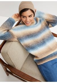 bonprix - Sweter w cieniowanym kolorze, z domieszką wełny. Kolor: niebieski. Materiał: wełna #1