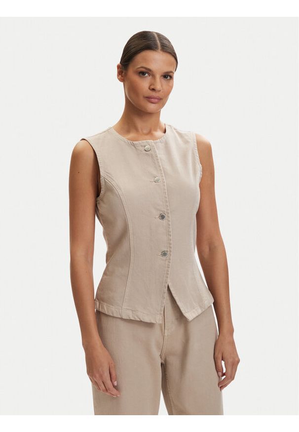 only - ONLY Kamizelka Everly 15364370 Beżowy Regular Fit. Kolor: beżowy. Materiał: bawełna