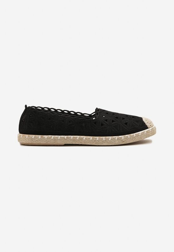 Born2be - Czarne Ażurowe Espadryle Vices z Ozdobną Plecionką Arivrae. Okazja: na spacer. Kolor: czarny. Wzór: ażurowy. Sezon: lato. Obcas: na obcasie. Styl: elegancki. Wysokość obcasa: niski