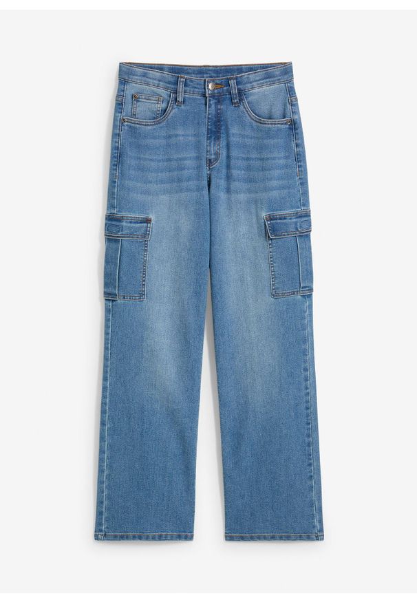 bonprix - Dżinsy ze stretchem i regulowanym pasem o kroju loose fit, prosta nogawka. Kolor: niebieski