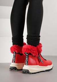 Born2be - Czerwone Śniegowce na Grubej Podeszwie z Futerkiem Heflana. Okazja: na co dzień. Kolor: czerwony. Materiał: futro. Styl: casual, sportowy #4