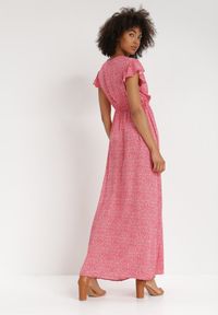 Born2be - Czerwona Sukienka Jophiel. Kolor: czerwony. Materiał: materiał. Wzór: nadruk, kwiaty. Typ sukienki: kopertowe. Długość: maxi #3