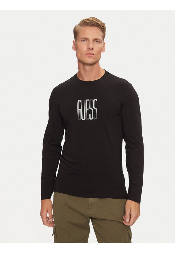 Guess Longsleeve M4BI34 J1314 Czarny Slim Fit. Kolor: czarny. Materiał: bawełna. Długość rękawa: długi rękaw