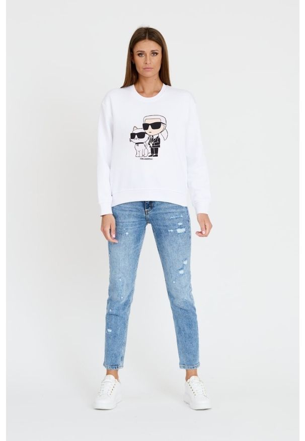 Karl Lagerfeld - KARL LAGERFELD Biała bluza damska Ikonik 2.0, Rozmiar L. Kolor: biały. Materiał: bawełna