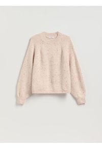 Reserved - Wzorzysty sweter - pastelowy róż. Kolor: różowy. Materiał: wełna, dzianina