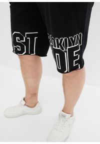 bonprix - Bermudy dresowe. Kolor: czarny. Materiał: dresówka. Wzór: nadruk #2