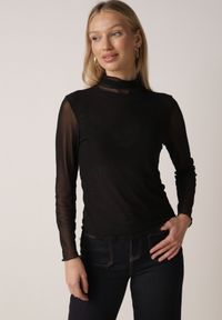 Born2be - Czarna Dopasowana Bluzka Golf z Siateczki z Długim Rękawem Gemlea. Okazja: na co dzień. Typ kołnierza: golf. Kolor: czarny. Materiał: jeans, materiał. Długość rękawa: długi rękaw. Długość: długie. Styl: casual, elegancki, klasyczny #2