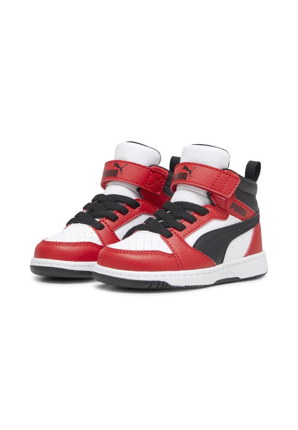 Puma - PUMA Rebound V6 Mid Toddlers' Sneakers PUMA White Black For All Time Red. Kolor: biały, czerwony, wielokolorowy, czarny. Materiał: materiał, syntetyk. Szerokość cholewki: normalna. Sport: turystyka piesza