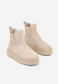 Born2be - Beżowe Śniegowce na Grubej Podeszwie w Stylu Sztybletów Avrenna. Okazja: na co dzień. Kolor: beżowy. Materiał: jeans. Styl: casual, klasyczny #7