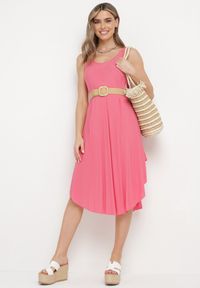 Born2be - Różowa Rozkloszowana Sukienka z Bawełny Tesaxelle. Okazja: na co dzień, na spotkanie biznesowe. Kolor: różowy. Materiał: bawełna. Typ sukienki: proste. Styl: biznesowy, casual, elegancki #7
