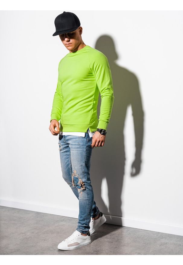 Ombre Clothing - Bluza męska bez kaptura B1217 - zielona - XXL. Typ kołnierza: bez kaptura. Kolor: zielony. Materiał: bawełna, poliester