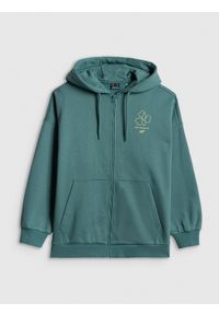 4f - 4F Bluza dresowa loose z kapturem damska - turkusowa S. Okazja: na co dzień. Typ kołnierza: kaptur. Kolor: turkusowy. Materiał: dresówka. Styl: casual #1