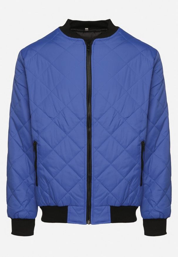 Born2be - Niebieska Kurtka Bomberka z Pikowanym Wzorem Nevelania. Kolor: niebieski. Styl: sportowy, elegancki