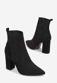 Born2be - Czarne Botki Dacoilae. Nosek buta: otwarty. Kolor: czarny. Materiał: materiał. Sezon: jesień, zima. Obcas: na obcasie. Styl: klasyczny. Wysokość obcasa: średni #4