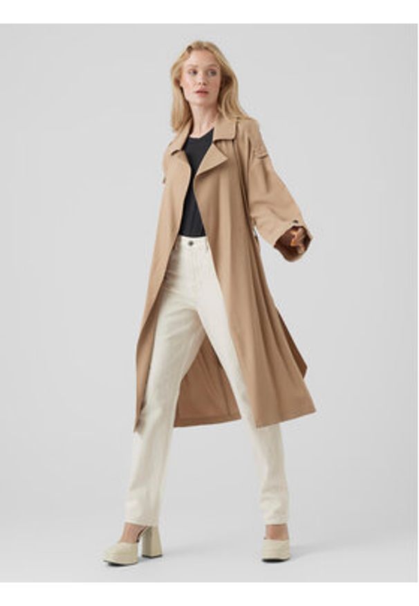 Vero Moda Trencz Bella 10252979 Beżowy Relaxed Fit. Kolor: beżowy. Materiał: wiskoza