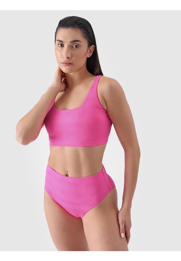 4f - 4F Dół od bikini damski - różowy S. Stan: podwyższony. Kolor: różowy. Materiał: syntetyk, elastan, materiał. Wzór: jednolity