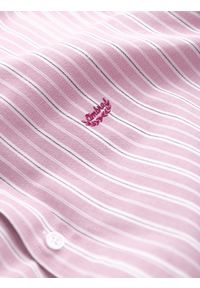 Ombre Clothing - Bawełniana męska koszula REGULAR FIT w drobne paski – różowa V2. Typ kołnierza: button down. Kolor: różowy. Materiał: bawełna. Wzór: paski. Styl: klasyczny #4