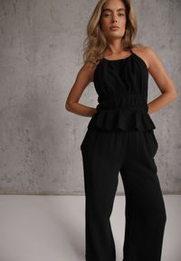 Renee - Czarny Letni Komplet z Bawełny Spodnie Wide Leg i Bluzka Halter z Wiązaniem Apomeda. Kolor: czarny. Materiał: bawełna #1
