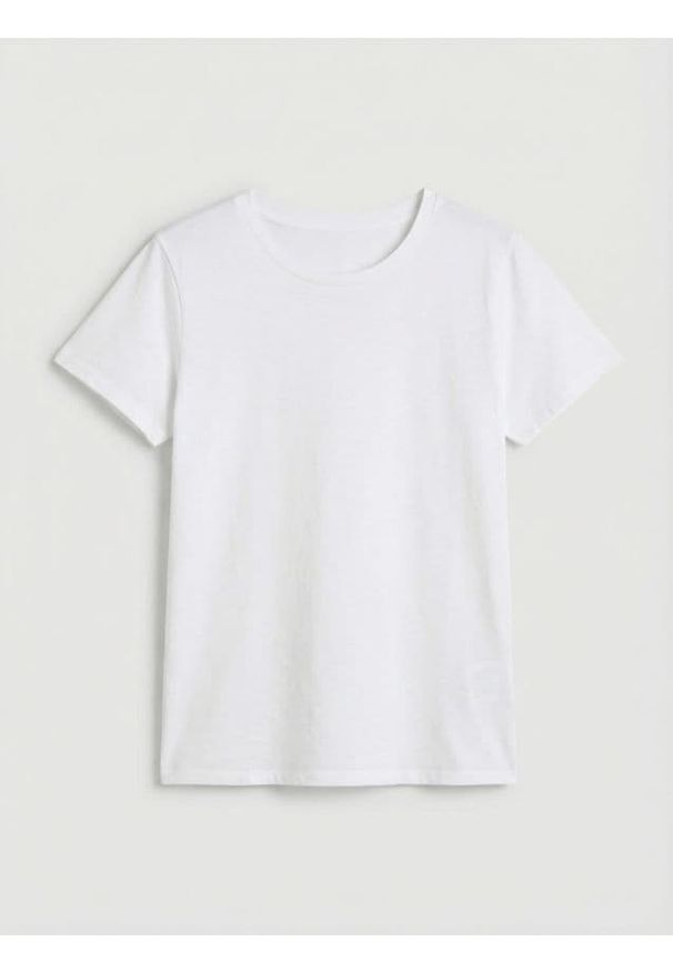 Sinsay - Bawełniana koszulka z krótkim rękawem - biały. Kolor: biały. Materiał: bawełna. Długość rękawa: krótki rękaw. Długość: krótkie