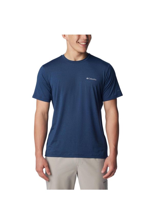columbia - Koszulka sportowa męska Columbia Tech Trail Crew Neck II z krótkim rękawem. Kolor: niebieski. Materiał: poliester, elastan. Długość rękawa: krótki rękaw. Długość: krótkie