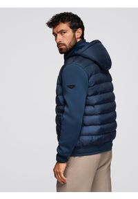 Ombre Clothing - Pikowana kurtka bomberka z kapturem i dzianinowymi rękawami – granatowa V2 - Rozmiar: L. Typ kołnierza: kaptur. Kolor: niebieski. Materiał: dzianina. Wzór: aplikacja, nadruk. Styl: klasyczny #5