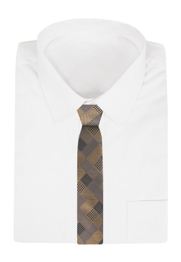 Krawat Męski - Angelo di Monti - Złoto i Niebieski, Kwadraty. Kolor: wielokolorowy, złoty, żółty. Materiał: tkanina. Styl: elegancki, wizytowy