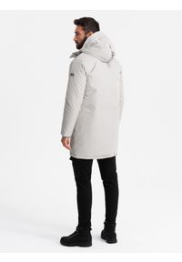 Ombre Clothing - Długa klasyczna męska kurtka typu parka – kremowa V1 - Rozmiar: L. Typ kołnierza: kaptur. Kolor: kremowy. Materiał: guma, syntetyk, poliester, materiał. Długość: długie. Wzór: gładki, aplikacja. Styl: klasyczny #5
