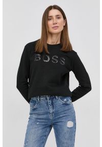 BOSS - Boss Bluza bawełniana 50464511 damska kolor czarny z aplikacją. Okazja: na co dzień. Kolor: czarny. Materiał: bawełna. Wzór: aplikacja. Styl: casual #2