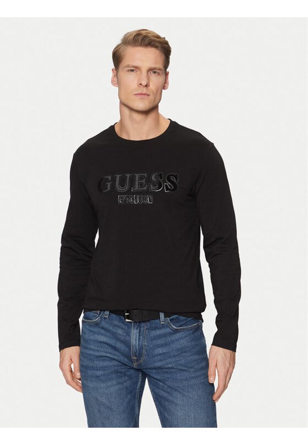 Guess Longsleeve M5RI13 J1314 Czarny Slim Fit. Kolor: czarny. Materiał: bawełna. Długość rękawa: długi rękaw