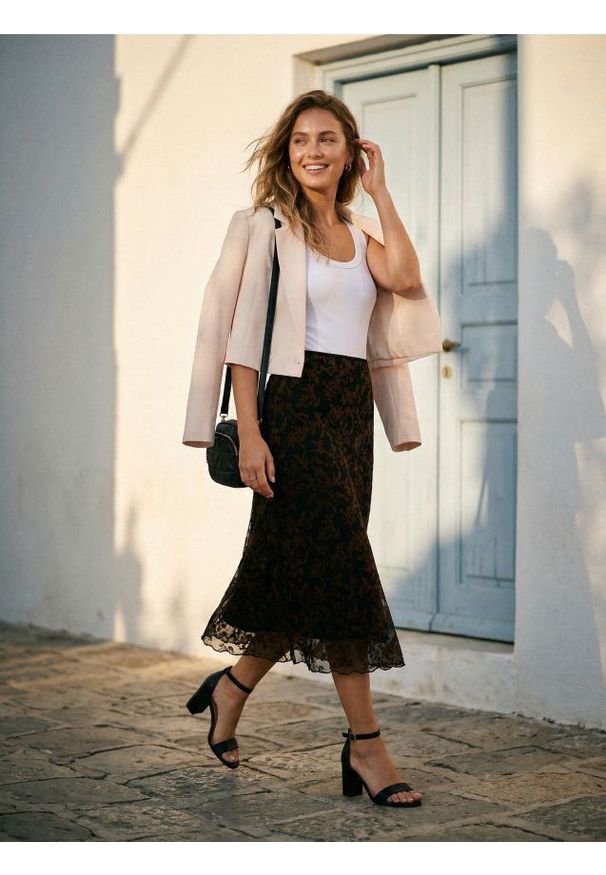 Sinsay - Spódnica midi z roślinnym wzorem - czarny. Kolor: czarny