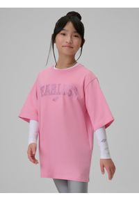 4f - 4F T-shirt loose z nadrukiem dziewczęcy - różowy 146/152 (10-12 lat). Okazja: na co dzień. Kolor: różowy. Materiał: bawełna, dzianina. Wzór: nadruk. Sezon: lato. Styl: casual #2