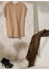 Sweter w warkocze bonprix beżowy melanż. Kolor: beżowy. Materiał: bawełna, elastan, poliamid, materiał, akryl. Wzór: melanż #7