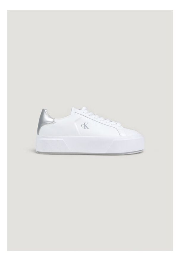 Calvin Klein Sneakersy Flatform Lace Up Lth Met YW0YW01929 Biały. Kolor: biały. Materiał: skóra