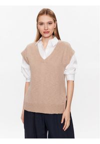 GANT - Gant Sweter 4805190 Beżowy Regular Fit. Kolor: beżowy. Materiał: bawełna, len