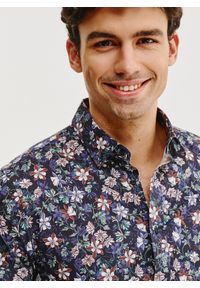 Pako Lorente - PAKO LORENTE – Granatowa koszula męska w kwiaty. Kolor: niebieski. Materiał: bawełna, elastan. Długość rękawa: długi rękaw. Długość: długie. Wzór: kwiaty #5
