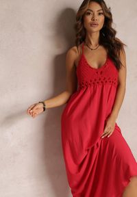 Renee - Czerwona Sukienka Dancemaker. Kolor: czerwony. Materiał: guma. Wzór: gładki, ażurowy. Styl: boho. Długość: maxi #4
