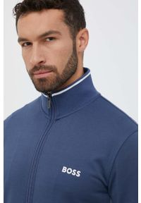 BOSS bluza męska kolor niebieski z aplikacją. Okazja: na co dzień. Kolor: niebieski. Materiał: materiał. Wzór: aplikacja. Styl: casual #4